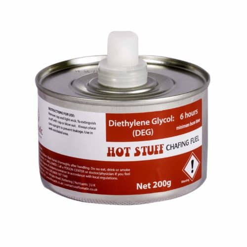 Hot Stuff 6 Hour DEG Liquid Fuel, liquid fuel for food warming, available in cases of 24, ideal for long buffets and catering events.