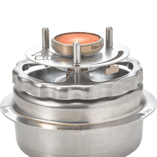 Eco Burner Chafo Unit with patented safety features for chafing dish heating, shown in a catering setup.