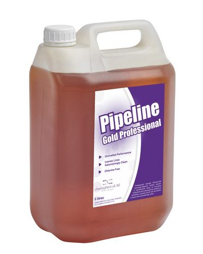 Pipeline Gold Professional 5L bottle of chlorine-free, high-strength beverage dispense system cleaner, designed for professional technicians.