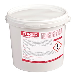 TURBO Renovating Powder for degreasing, sterilising, and revitalising glassware, crockery, and machines. Available in multiple sizes.