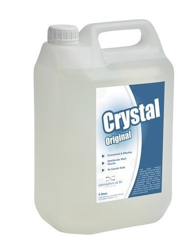 Crystal Original alkaline glasswashing detergent in 5, 10, and 20-liter sizes, designed for effective, economical cleaning of glassware in commercial settings.