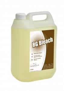 RG Bleach, a professional-grade sodium hypochlorite cleaner, ideal for disinfecting pub toilets, removing mould, and bleaching fabrics.