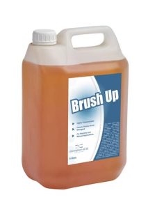 Brush Up glasswashing detergent and sanitizer. Safe, self-rinsing formula for manual and machine use with rotary brush systems and Hedgehog units.