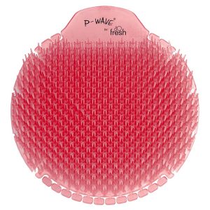 Image of P-Wave® Slant6 Urinal Screen Red Spiced Apple, designed to deliver long-lasting freshness with up to 5 times the fragrance power of competitors. Featuring a splash-eliminating angled bristle design, this eco-friendly, recyclable screen is perfect for waterless urinals and reduces plastic use. Enjoy cleaner, fresher restrooms for up to 30